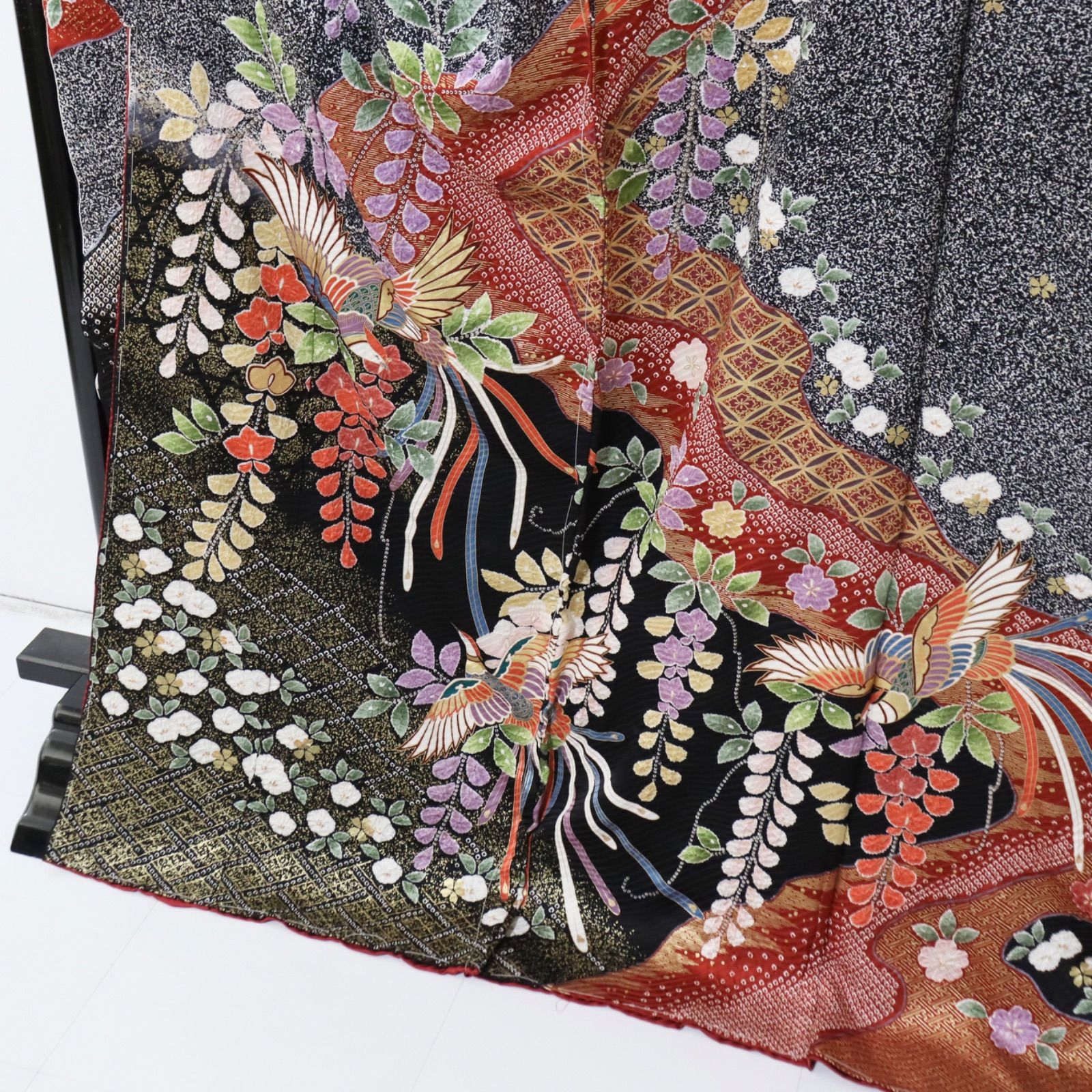 振袖 仮絵羽 未仕立て 正絹 同梱購入歓迎 リメイク用 絞り 鳳凰に藤柄