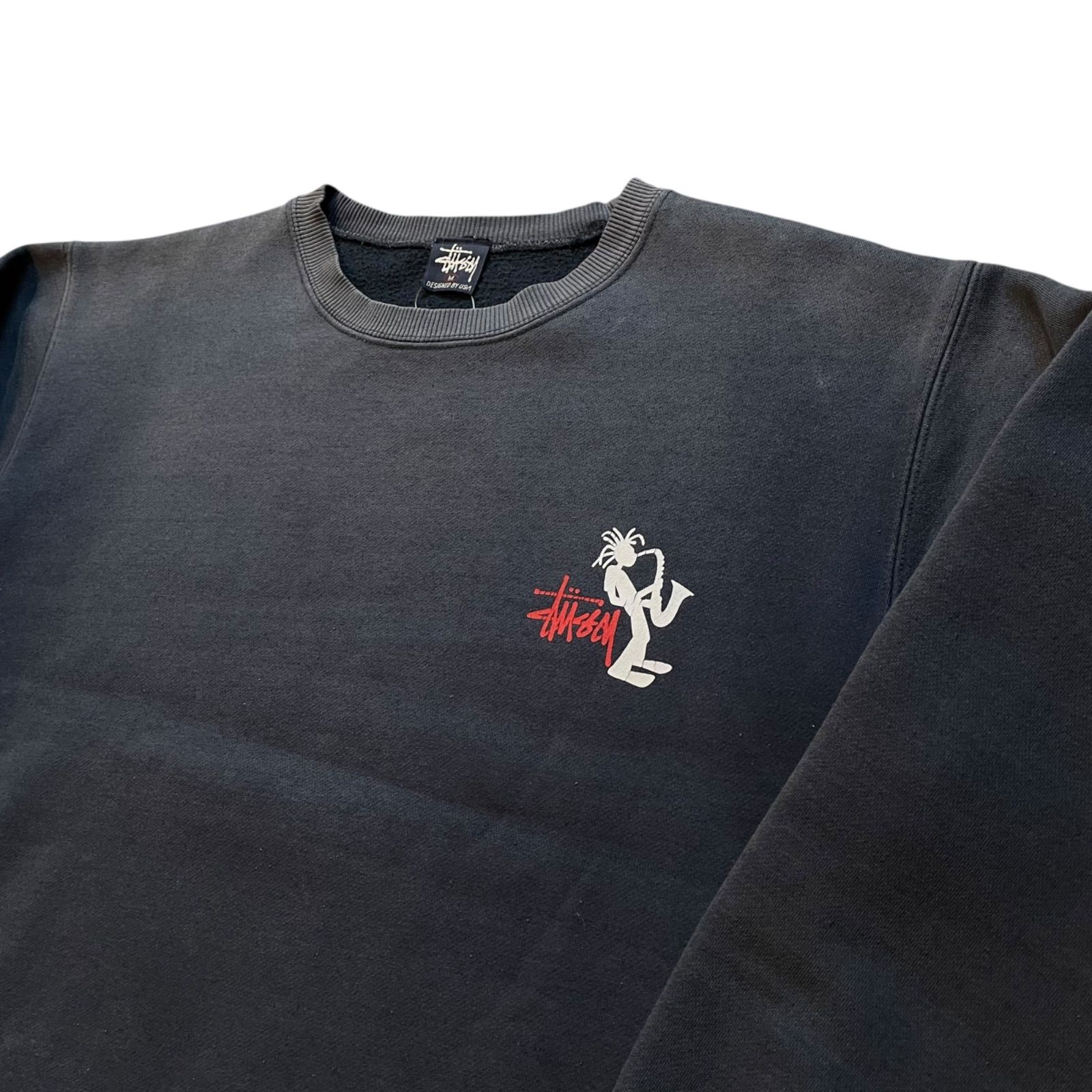 90s-00s STUSSY “JAZZ MAN” Sweatshirt 紺 M ステューシー ジャズマン