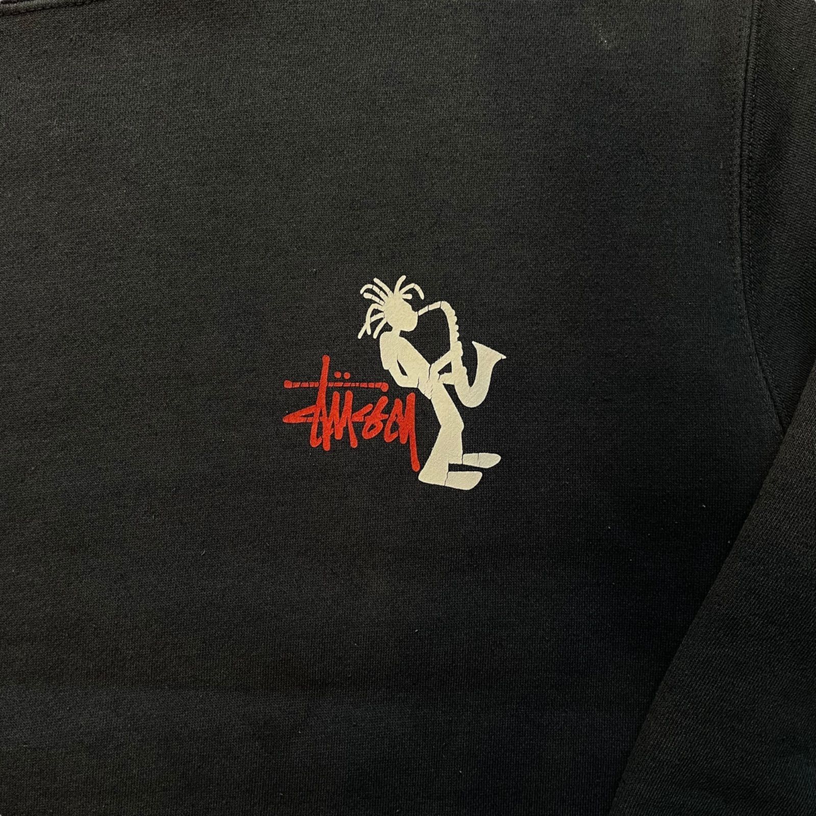 90s-00s STUSSY “JAZZ MAN” Sweatshirt 紺 M ステューシー ジャズマン
