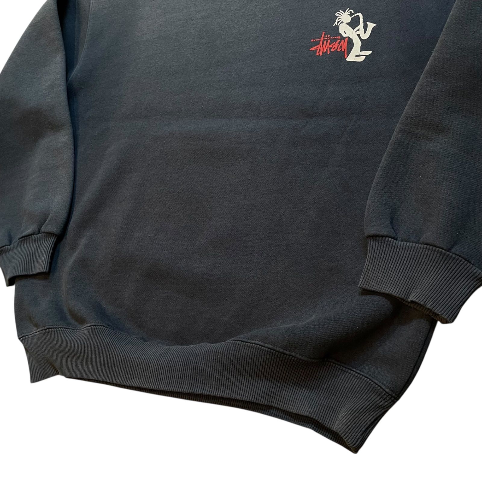 90s-00s STUSSY “JAZZ MAN” Sweatshirt 紺 M ステューシー ジャズマン