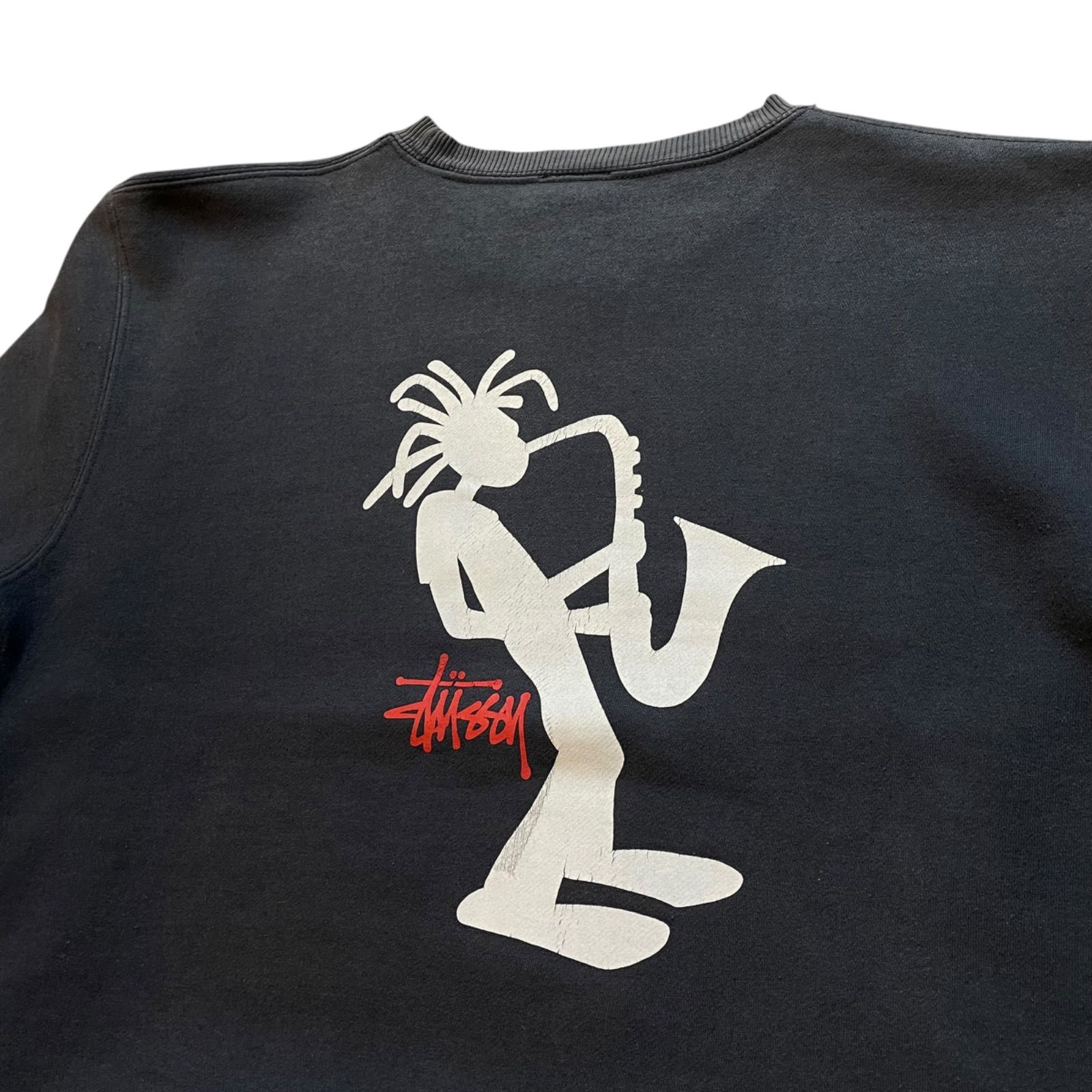 90s-00s STUSSY “JAZZ MAN” Sweatshirt 紺 M ステューシー ジャズマン