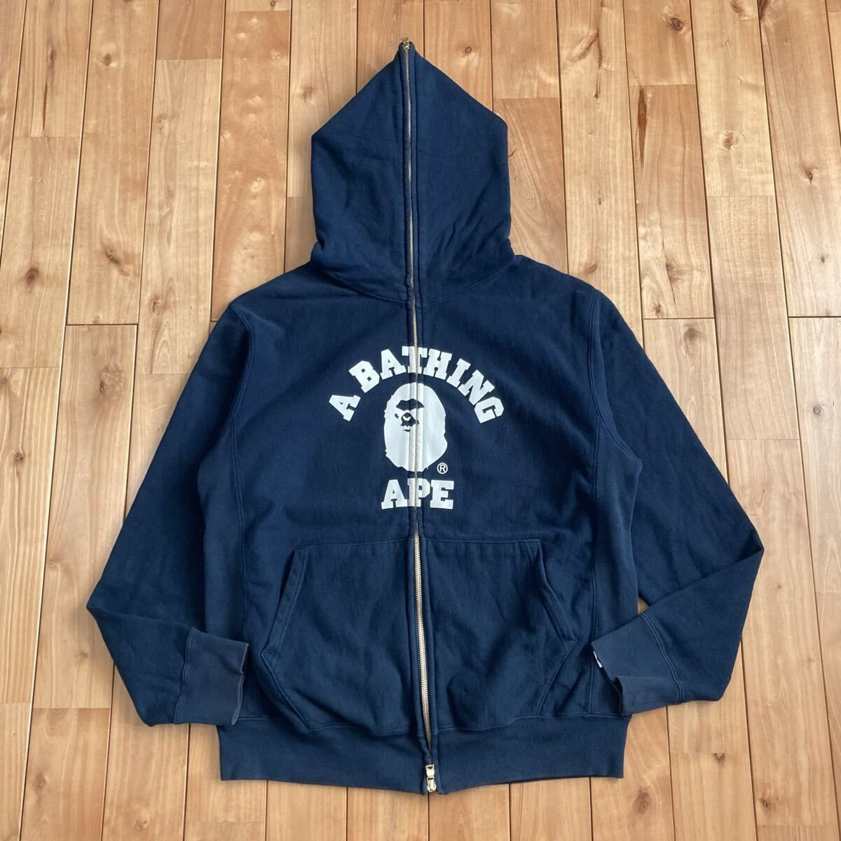 Mad Face カレッジロゴ フルジップ パーカー Mサイズ ネイビー a