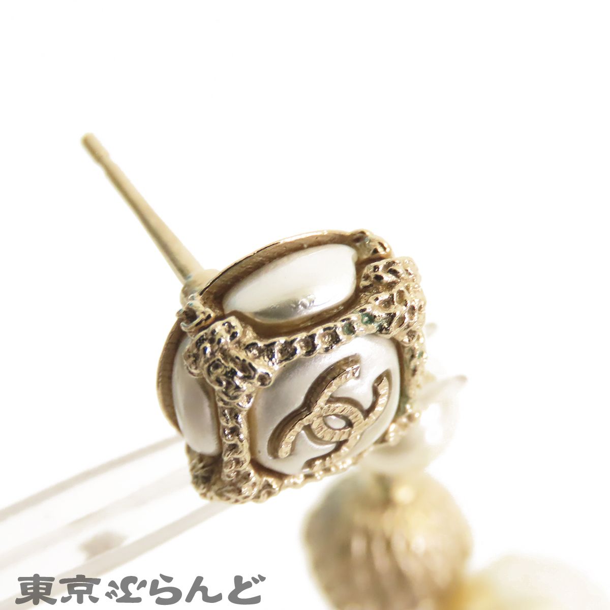 シャネル CHANEL ココマーク パール ドロップ ピアス シャンパン 