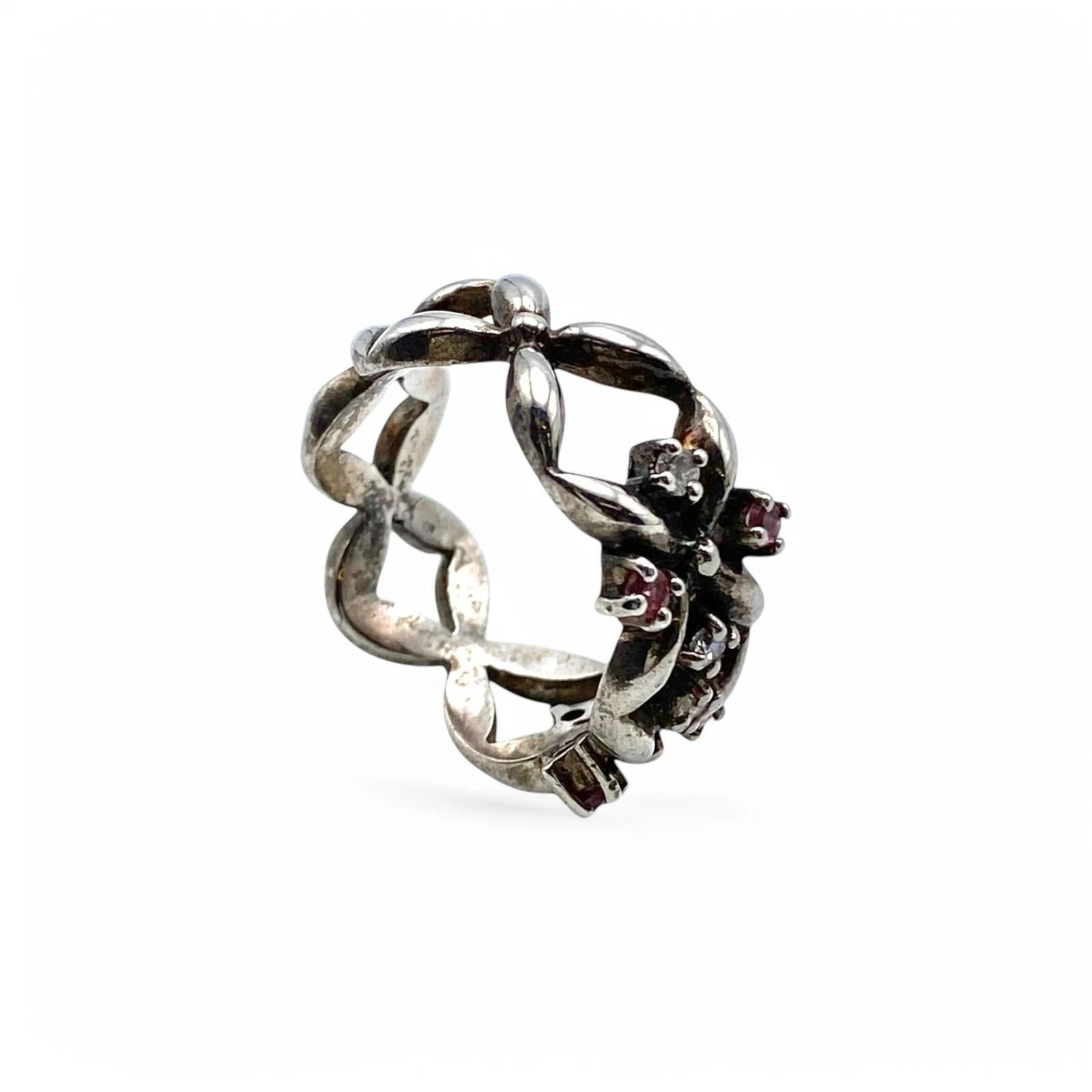 花の造形美】バイカラーストーン Silver 925 刻印 Vintage Design Ring 