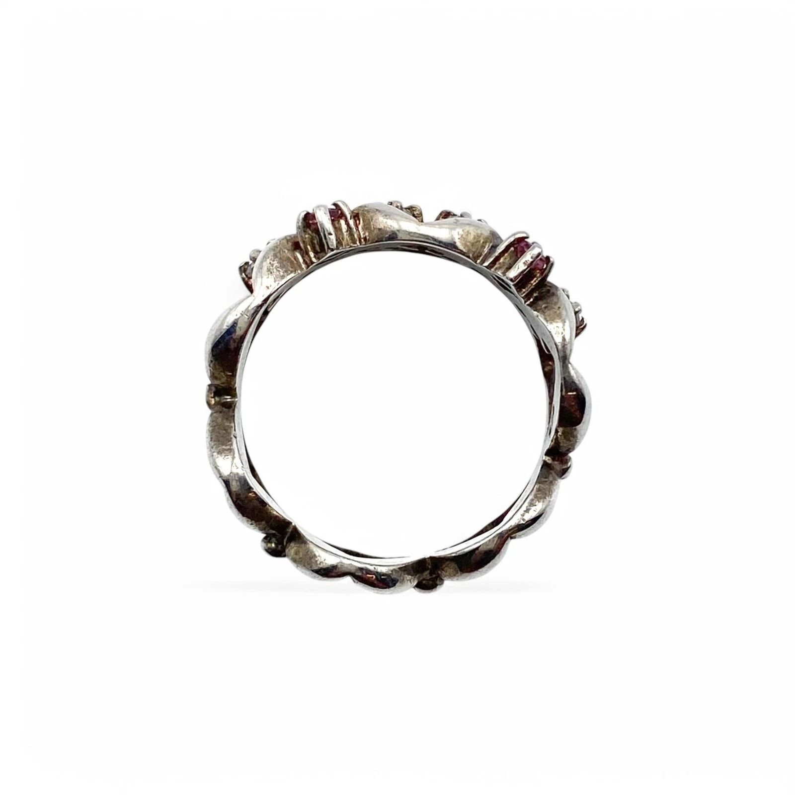 花の造形美】バイカラーストーン Silver 925 刻印 Vintage Design Ring 