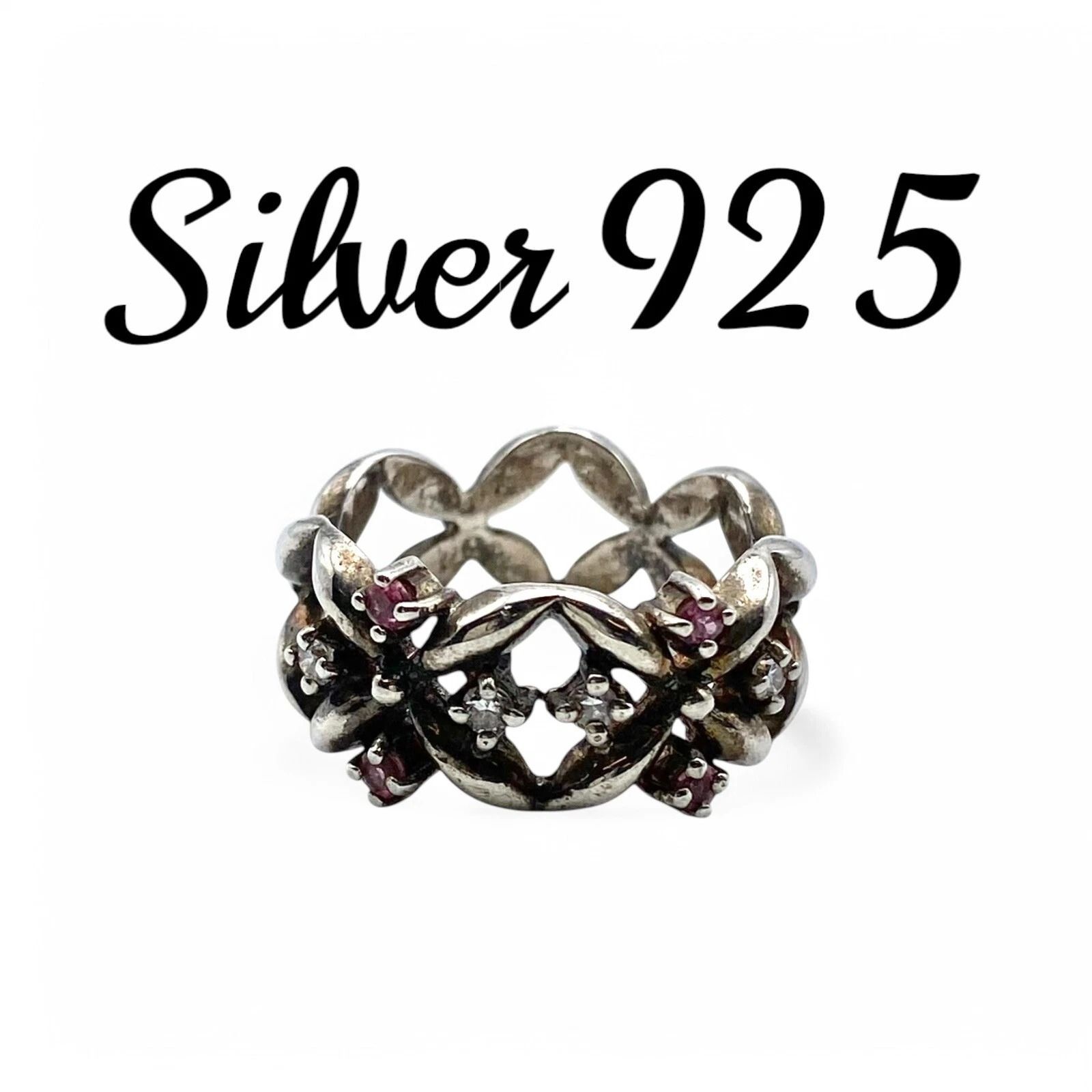 花の造形美】バイカラーストーン Silver 925 刻印 Vintage Design Ring 