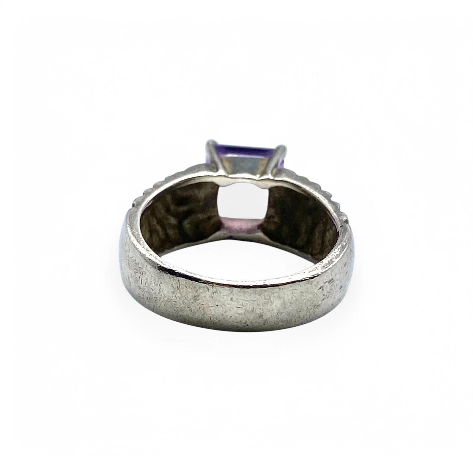 直線と曲線】アメジスト Silver 925 刻印 90s Vintage Design Ring