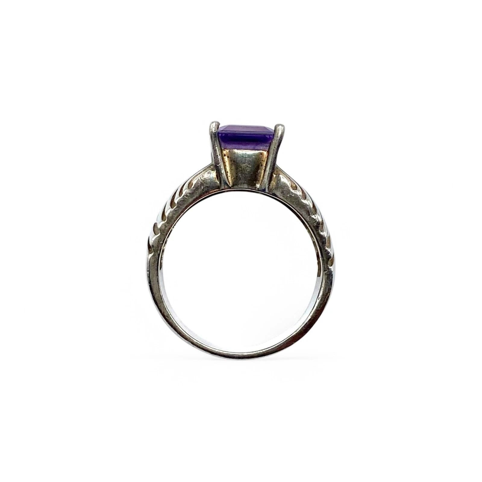 直線と曲線】アメジスト Silver 925 刻印 90s Vintage Design Ring