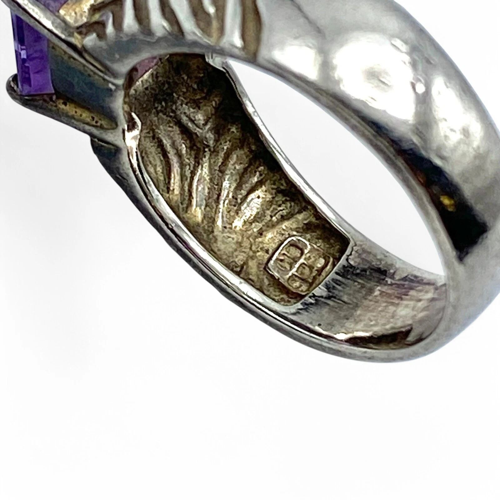 '90s　スターリングシルバー925　16号 直線と曲線】アメジスト Silver 925 刻印 90s Vintage Design Ring