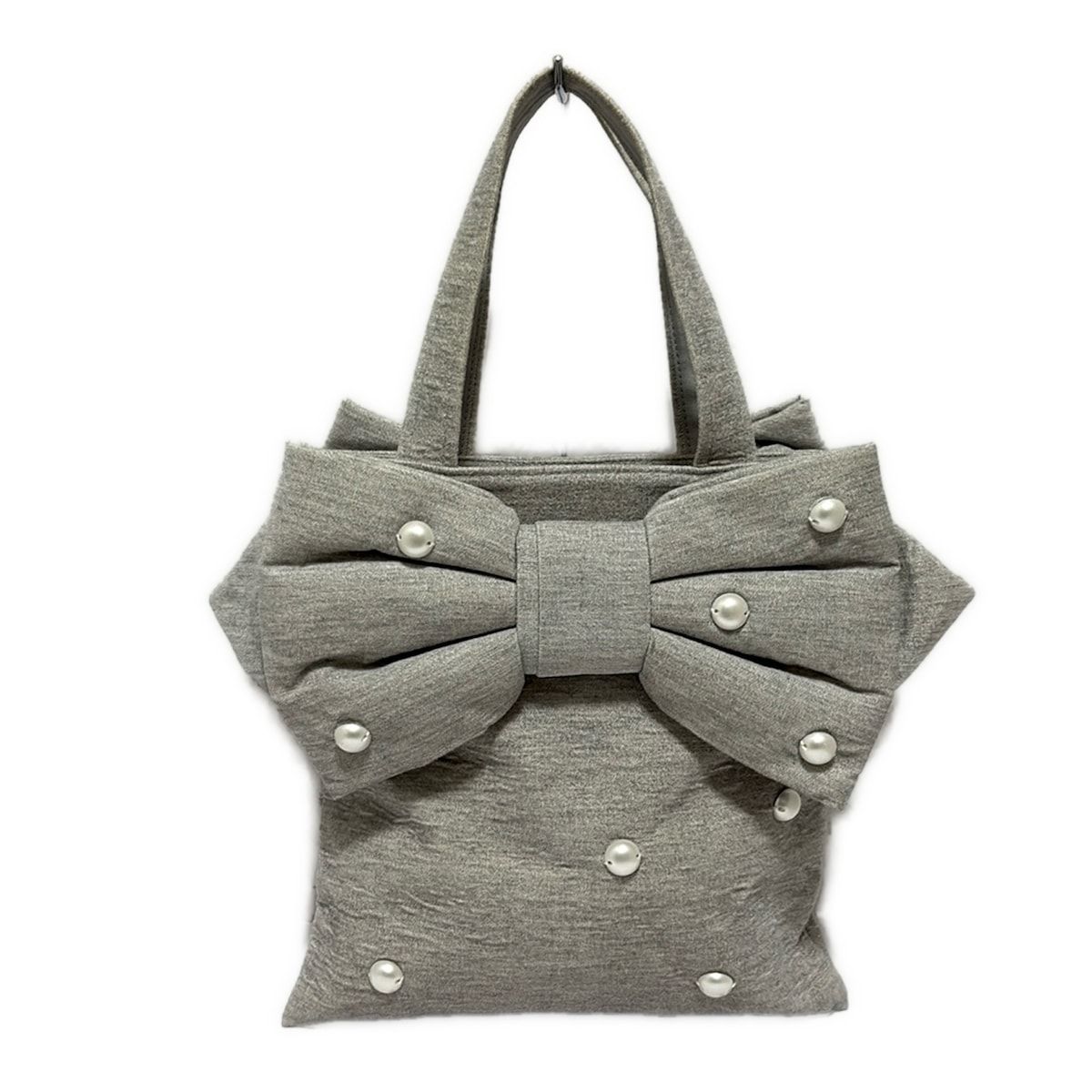 MUGUET ミュゲ　バッグ　ドット MUGUET(ミュゲ) トートバッグ - グレー×アイボリー ドット柄/リボン