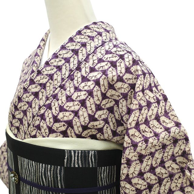 新古品】 紬 着物 未使用 紫根染 木綿 南部絞り 岩手県 草紫堂 絞り 紫