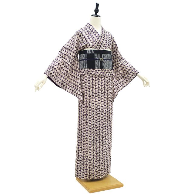 新古品】 紬 着物 未使用 紫根染 木綿 南部絞り 岩手県 草紫堂 絞り 紫