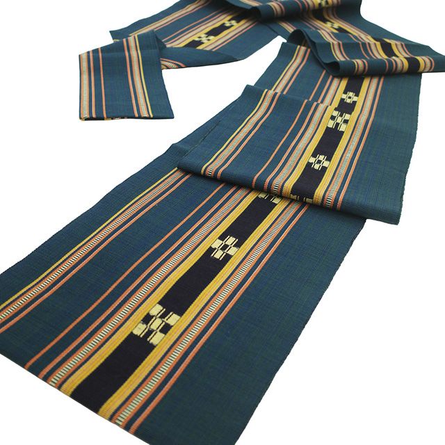 紬　開き名古屋帯　横段沖縄ミンサー柄　未使用 紬 開き名古屋帯 横段沖縄ミンサー柄 未使用 セミフォーマル名古屋帯