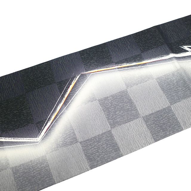 袋帯 染め帯 手染め 全通柄 ライトグレー 黒 細かな市松 中古 kp2066 袋帯 染め帯 手染め 全通柄 ライトグレー 黒 細かな市松 中古 kp2066