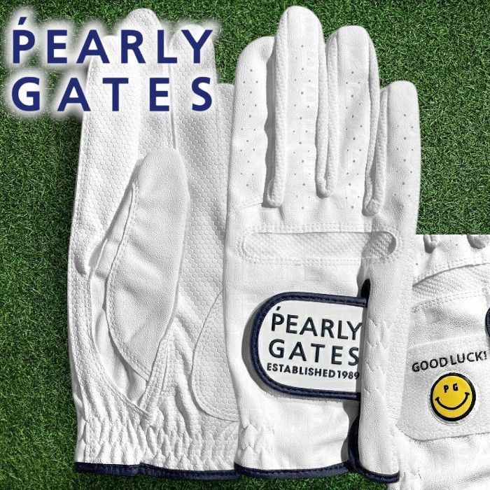 PEARLY GATES パーリーゲイツ ゴルフ オールシーズン対応 レザー グローブ 両手用 ユニセックス 053-2985206 定価7千 ホワイト ▲009▼50812w10