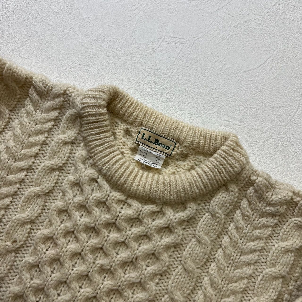 80s Ireland L.L.Bean アランセーター ウール ハニカム ケーブル 