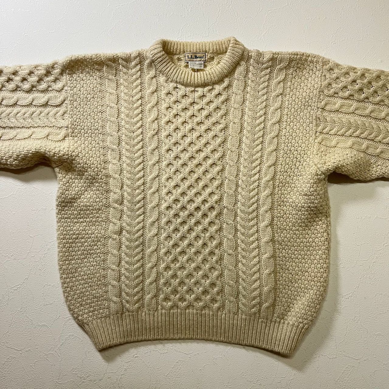 80s Ireland L.L.Bean アランセーター ウール ハニカム ケーブル 