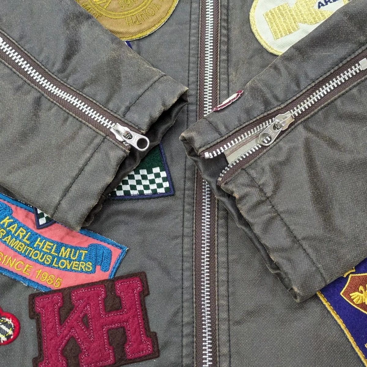 カールヘルム ウールレザー切り替え ワッペン ジャケット 1994 Karl Helmut/ カールヘルム ワッペン ジャケット ライダース Mサイズ