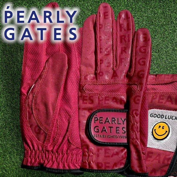 PEARLY GATES パーリーゲイツ ゴルフ オールシーズン対応 レザー グローブ 両手用 ユニセックス 053-2985206 定価7千 レッド ▲009▼50812w12