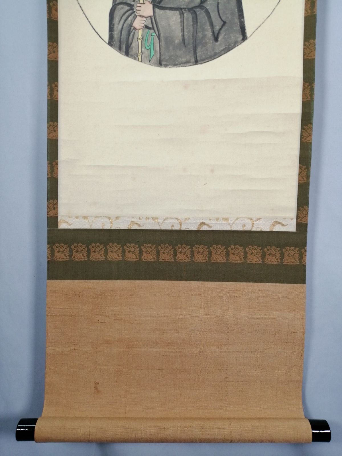 茶道具】前大徳寺 三玄院 藤井誡堂筆 『利休居士像』画賛 茶掛 掛軸