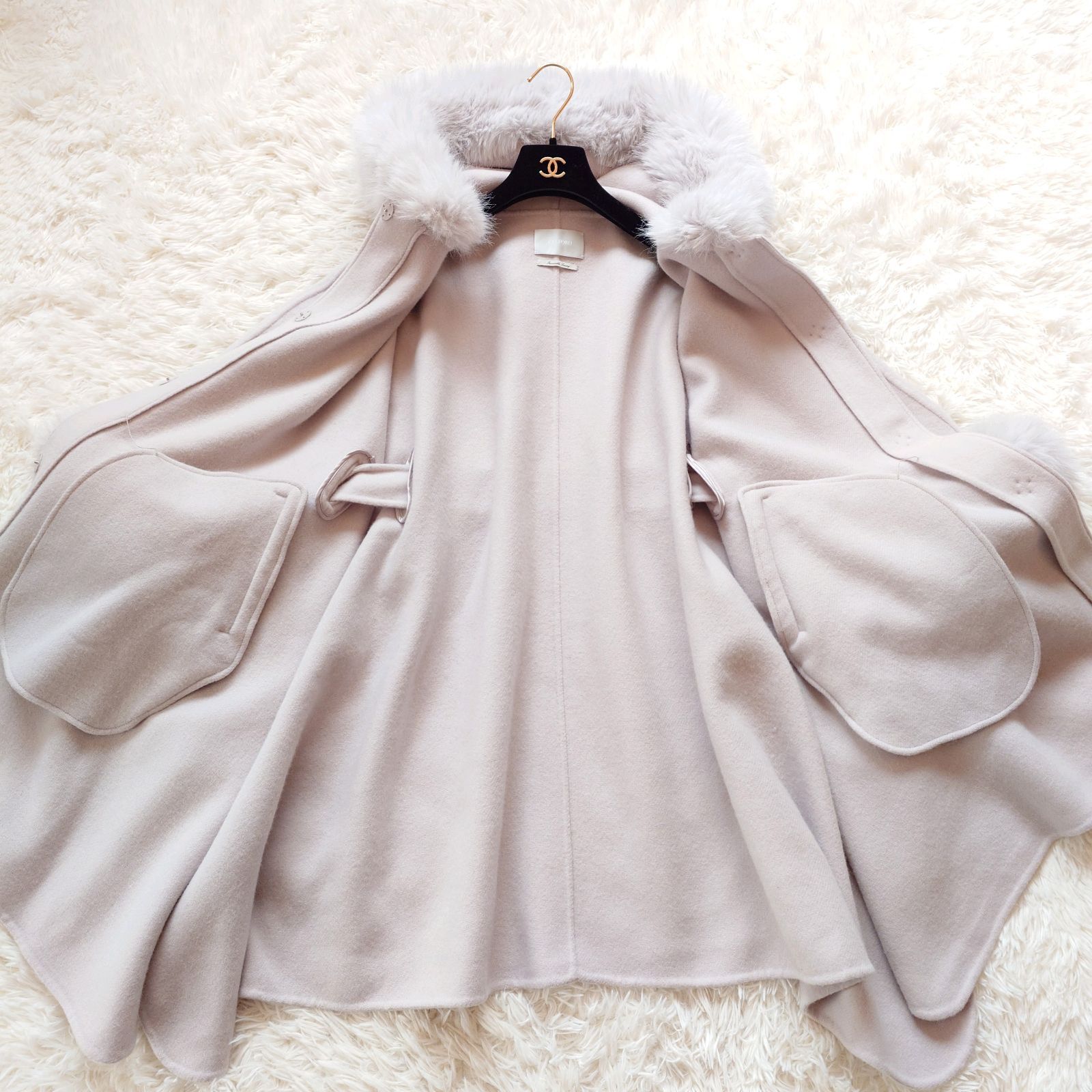 美品 セルフォード CELFORD ファーポンチョコート ロングコート