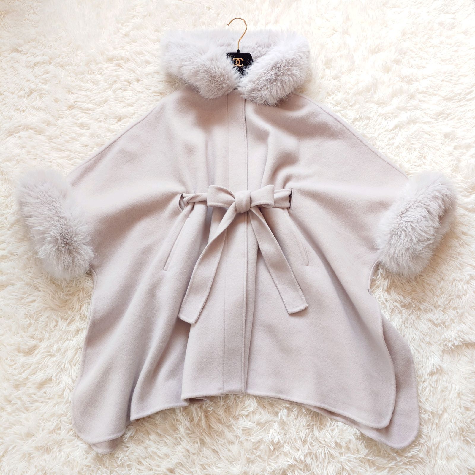 美品 セルフォード CELFORD ファーポンチョコート ロングコート