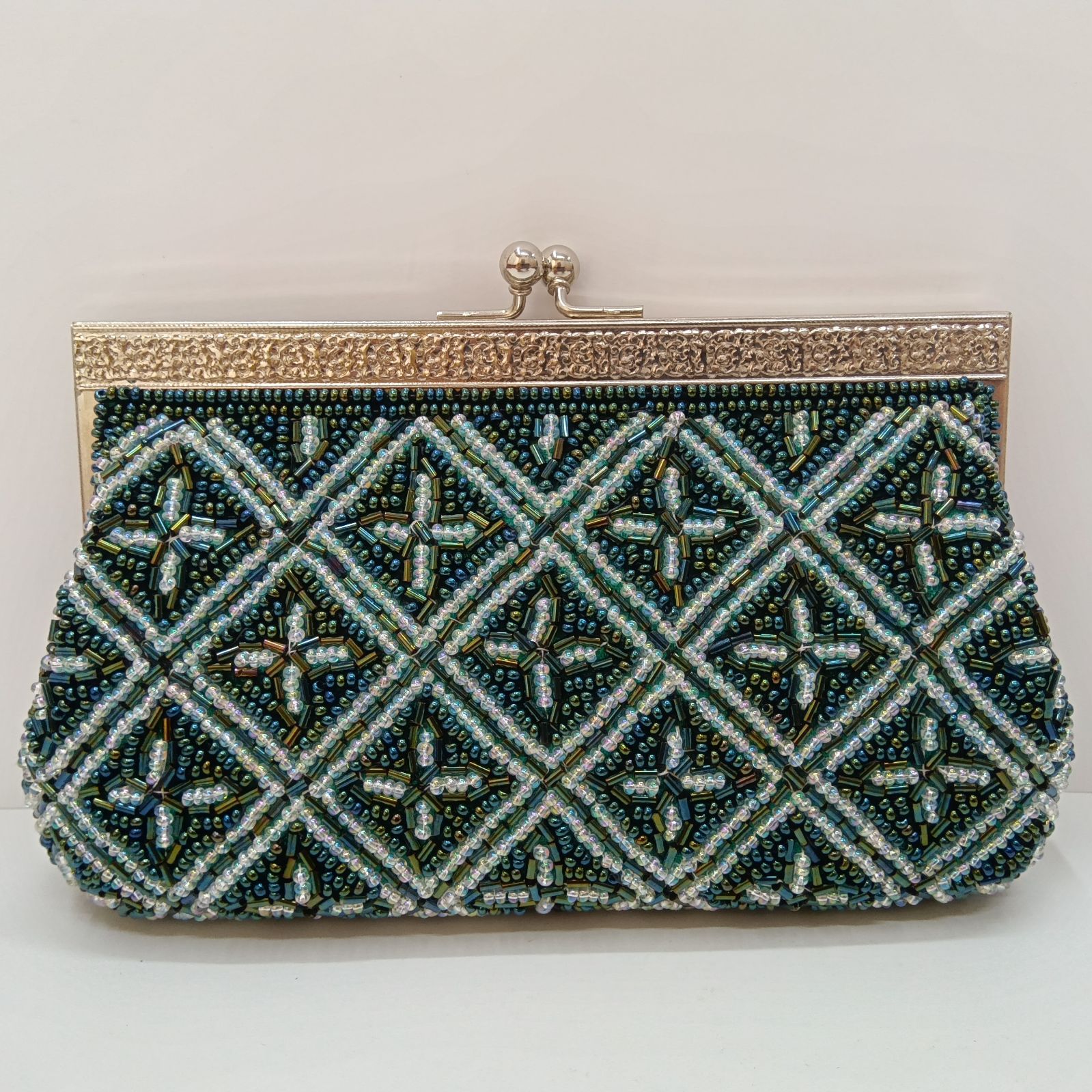 未使用品 ☆ 昭和レトロ ? ビーズ刺繡 財布 ／ がま口小銭 ／ 小銭 