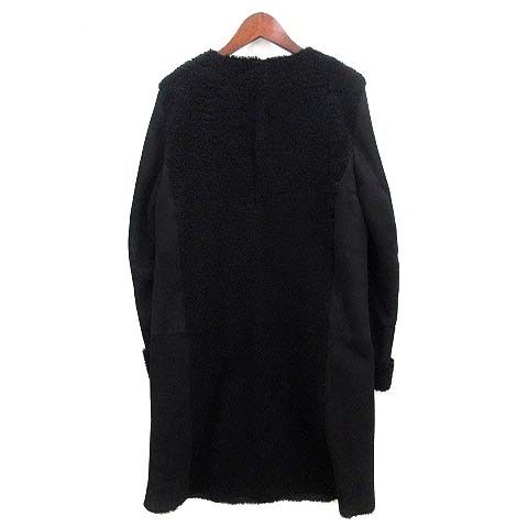 ストラネス STRENESSE ムートン ノーカラー コート ボア 切替 ブラック  