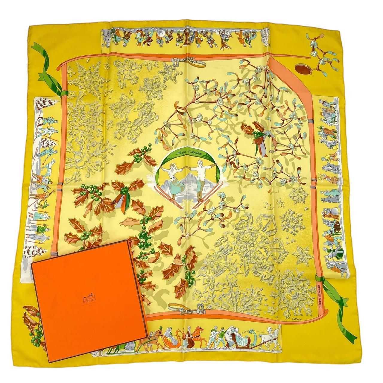 新品同様 HERMES エルメス カレ90 シルク100％ スカーフ Neige d