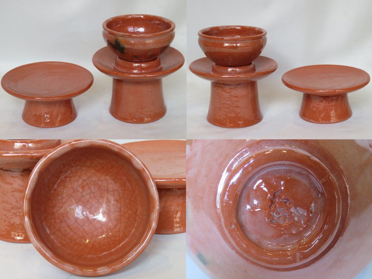 新春）七世 川崎和楽作 三具足 供茶茶碗 盛物台セット 青楽 赤楽 利休