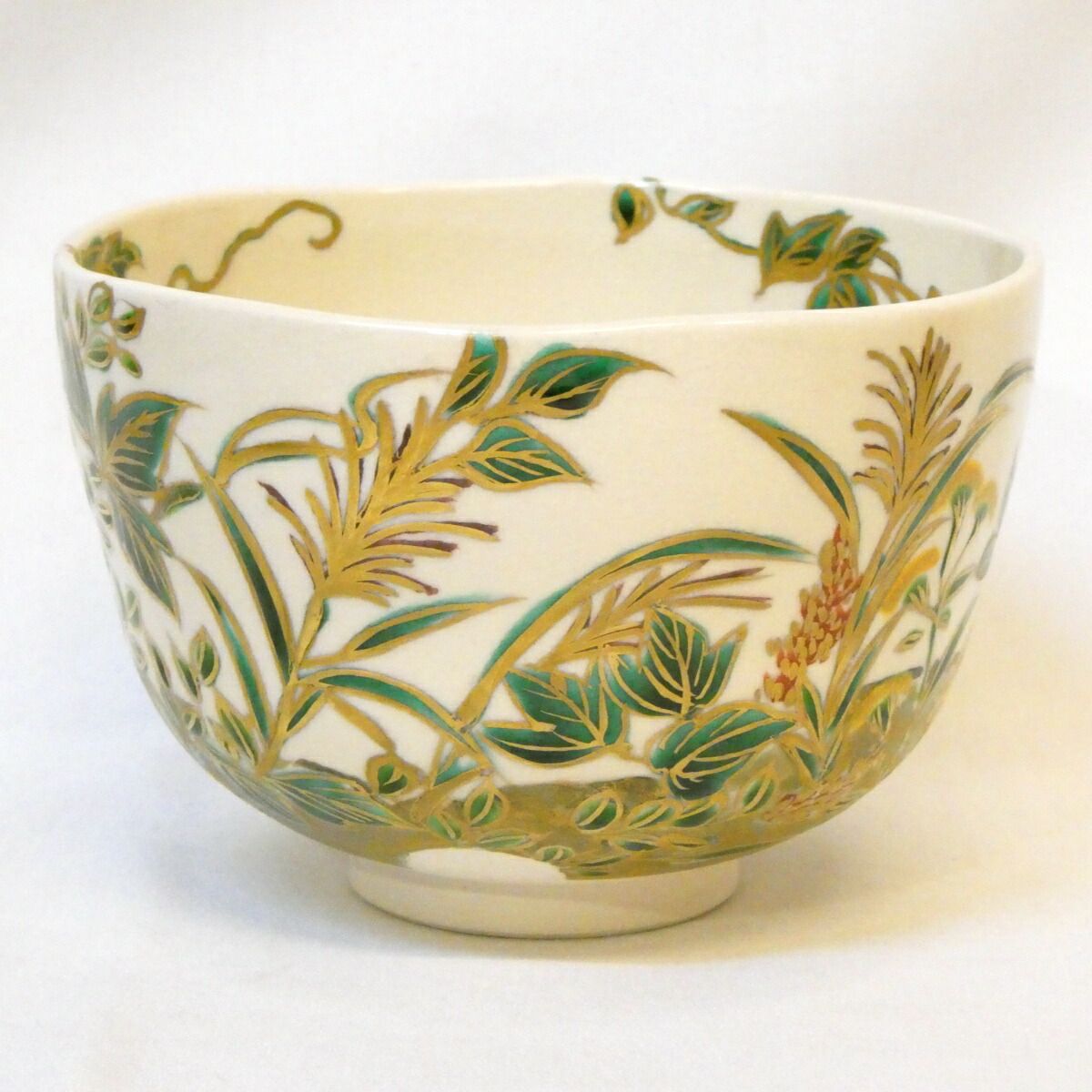 上作丸印】平安清閑寺窯四代 杉田祥平作 色絵 秋ノ七草ノ画 茶碗 高級