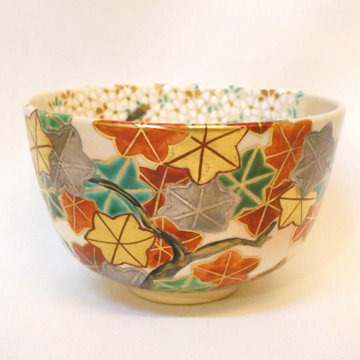 尋牛斎宗匠書付】平安竜谷窯 宮川香雲作 雲錦 茶碗 色絵 久田宗也宗匠