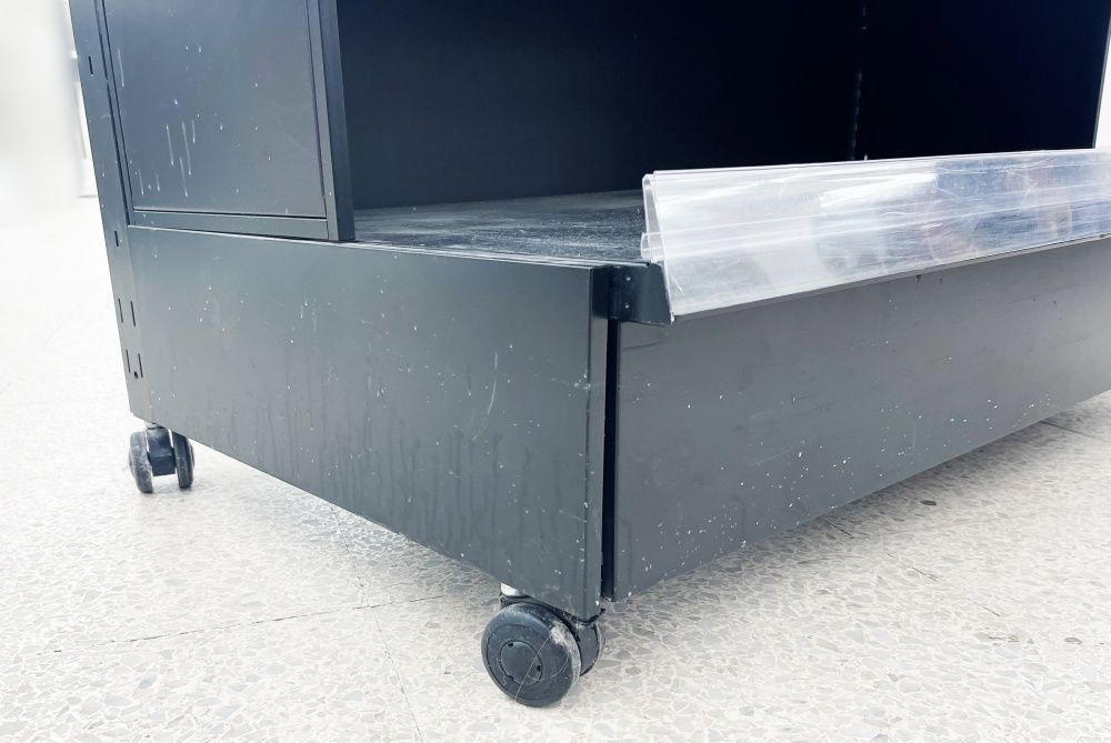 オカムラ製 H141cm×W120cm 単体片面４段■サイド付き ■キャスター付き■プライスケース付き■陳列棚・システム什器■S-652 オカムラ製 H141cm×W120cm 単体片面4段□サイド付き □キャスター付き