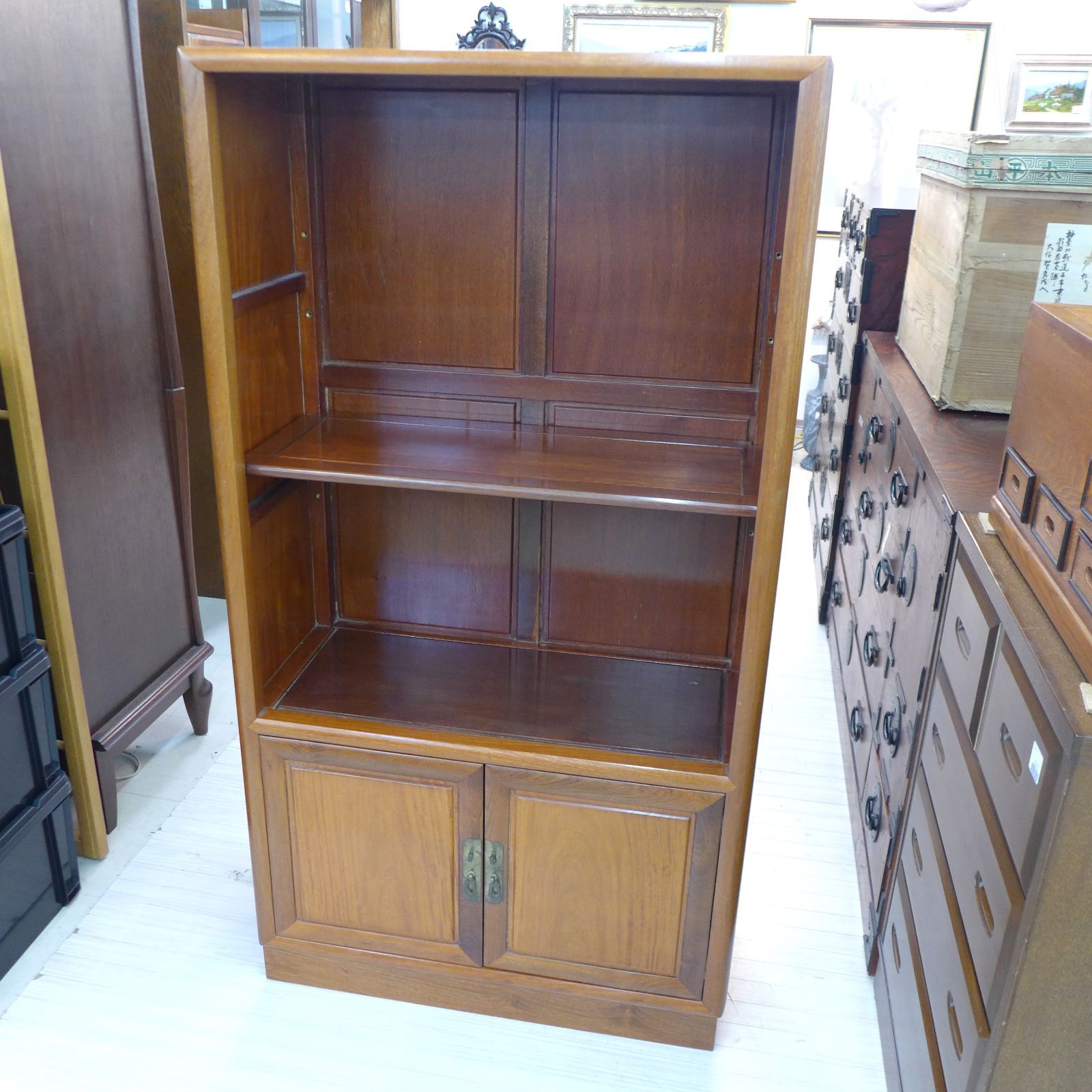 ヴィンテージ品 詳細不明 李朝家具風 キャビネット チーク材 ヴィンテージ品 詳細不明 李朝家具風 キャビネット チーク材