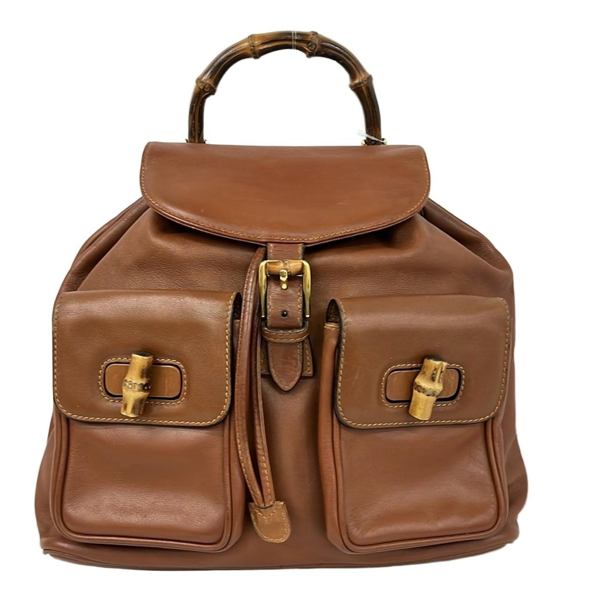 GUCCI グッチ ブラウン レザー バックパック バンブーアクセントリュック GUCCI(グッチ) バンブー リュックサック バックパック ブラウン レザー