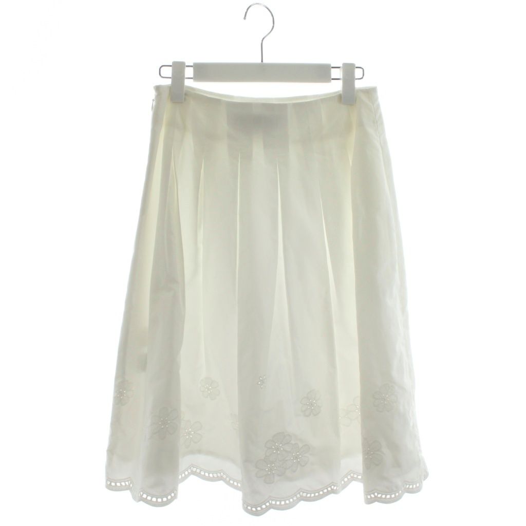 エムズグレイシー M'S GRACY フレアスカート ひざ丈 裾刺繍 38 白