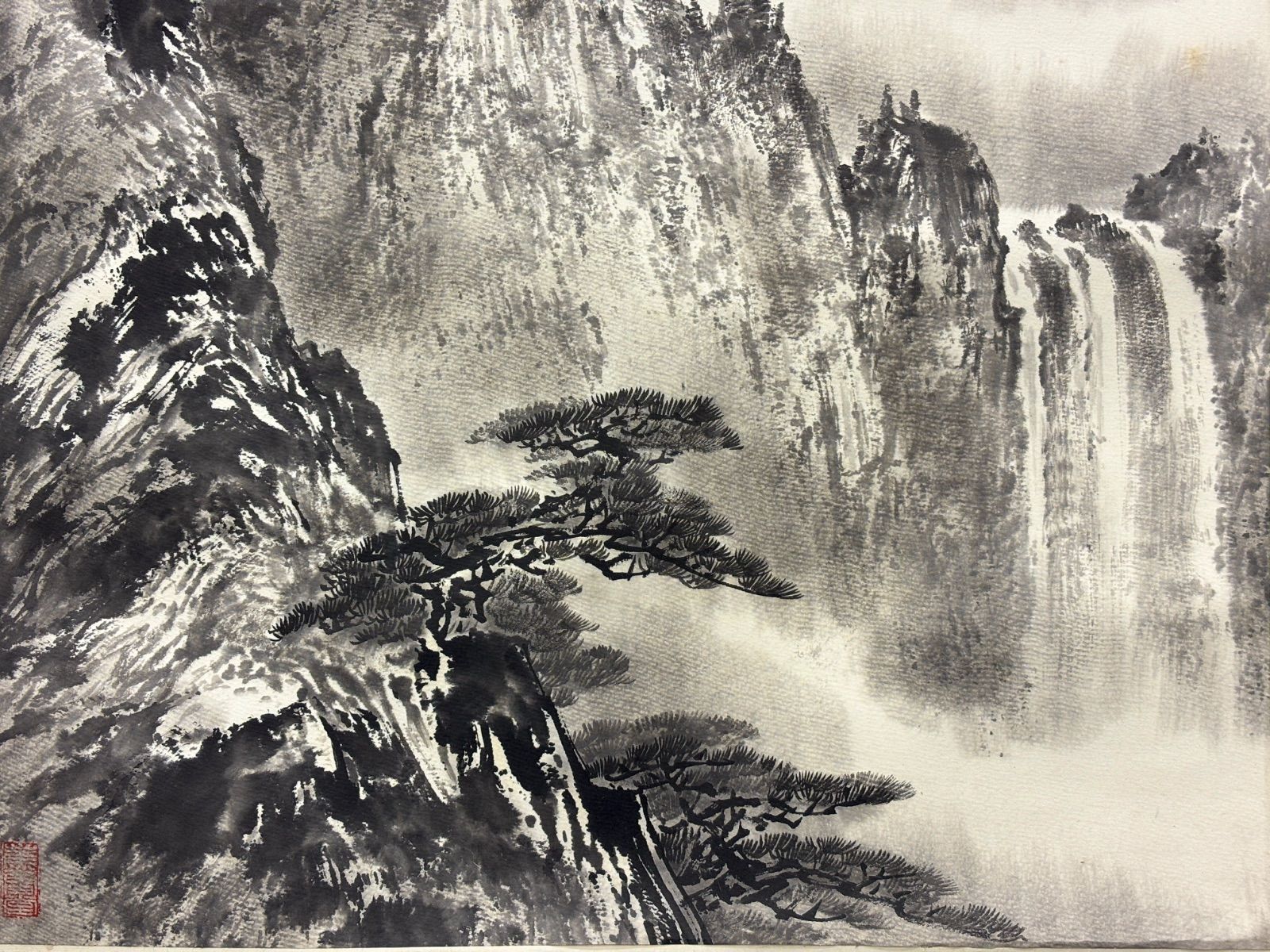 掛軸 M.63 愛新覺羅毓峘 山水 落款印あり ＃茶掛＃古美術 #骨董品