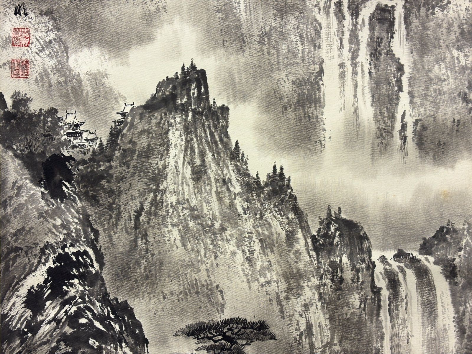 掛軸 M.63 愛新覺羅毓峘 山水 落款印あり ＃茶掛＃古美術 #骨董品