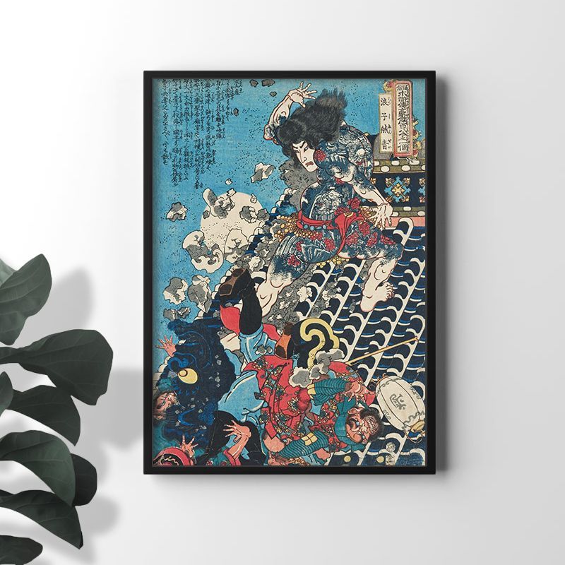 カラフルな武士の日本画 カラフルな武士の日本画 馬に乗った武士。伝統的な和風の絹の日本画