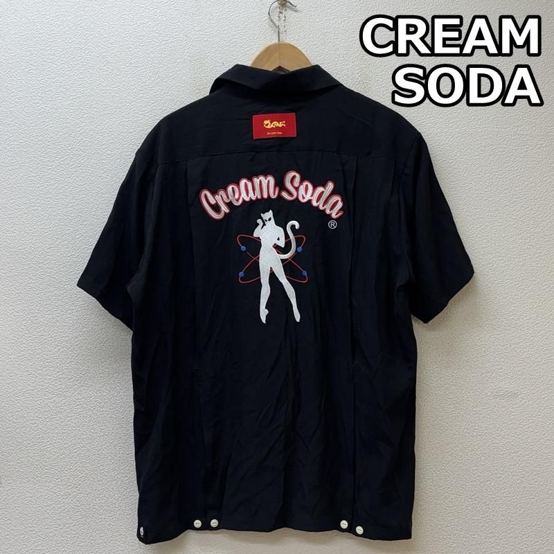 クリームソーダ 怪傑黒猫 立ち猫 刺繍 オープンカラー 開襟 ボーリング