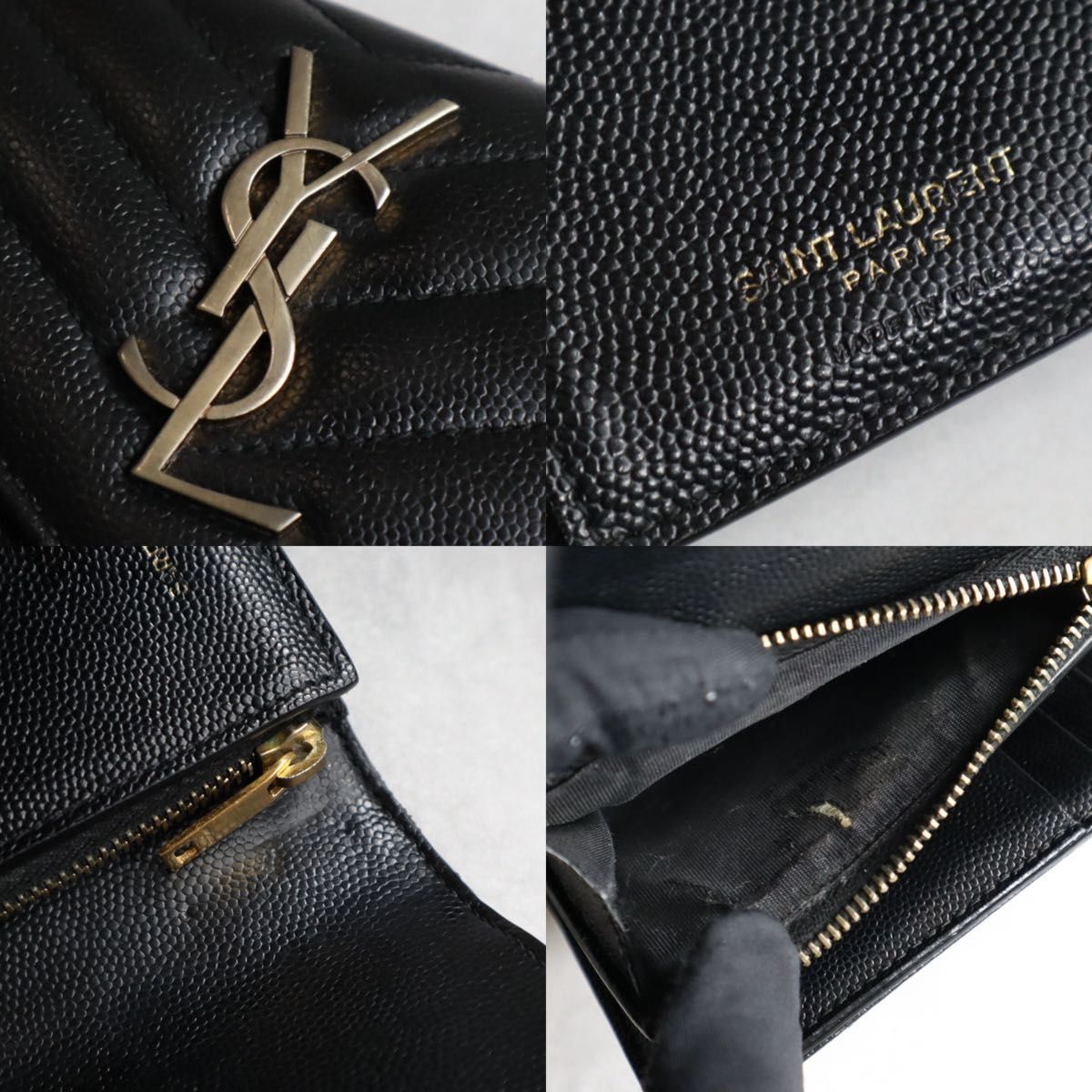 鑑定済み サンローラン 財布 カサンドラ マトラッセ YSL コンパクト 革 黒 付属品完備】 YSL SAINT LAURENT サンローラン / カサンドラマトラッセ
