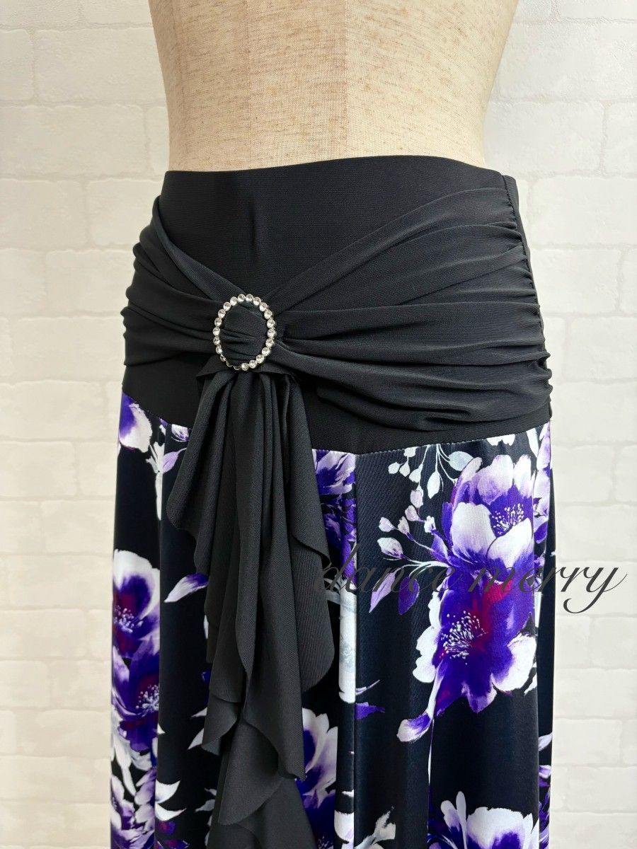 新品 社交ダンス スカート 黒 紫 白 レッスン 1324 タンゴ ワルツ