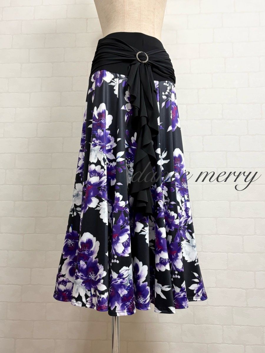 新品 社交ダンス スカート 黒 紫 白 レッスン 1324 タンゴ ワルツ