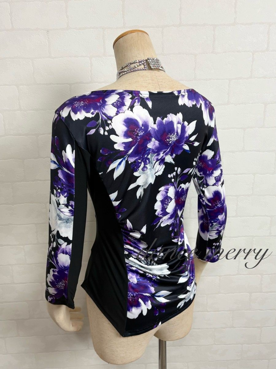 新品 社交ダンス トップス 黒 紫 白 1323 シンプル レッスン タンゴ