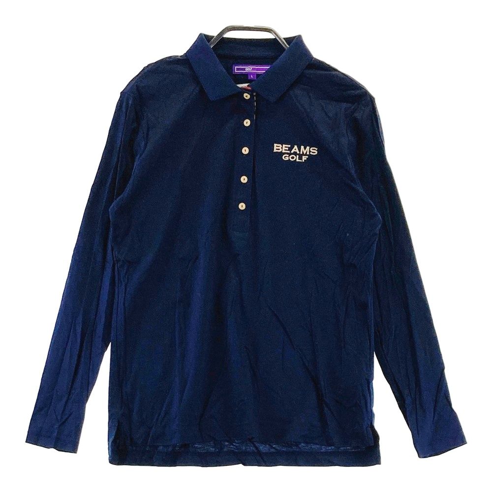 サイズ：L BEAMS GOLF ビームスゴルフ 長袖ポロシャツ ネイビー系