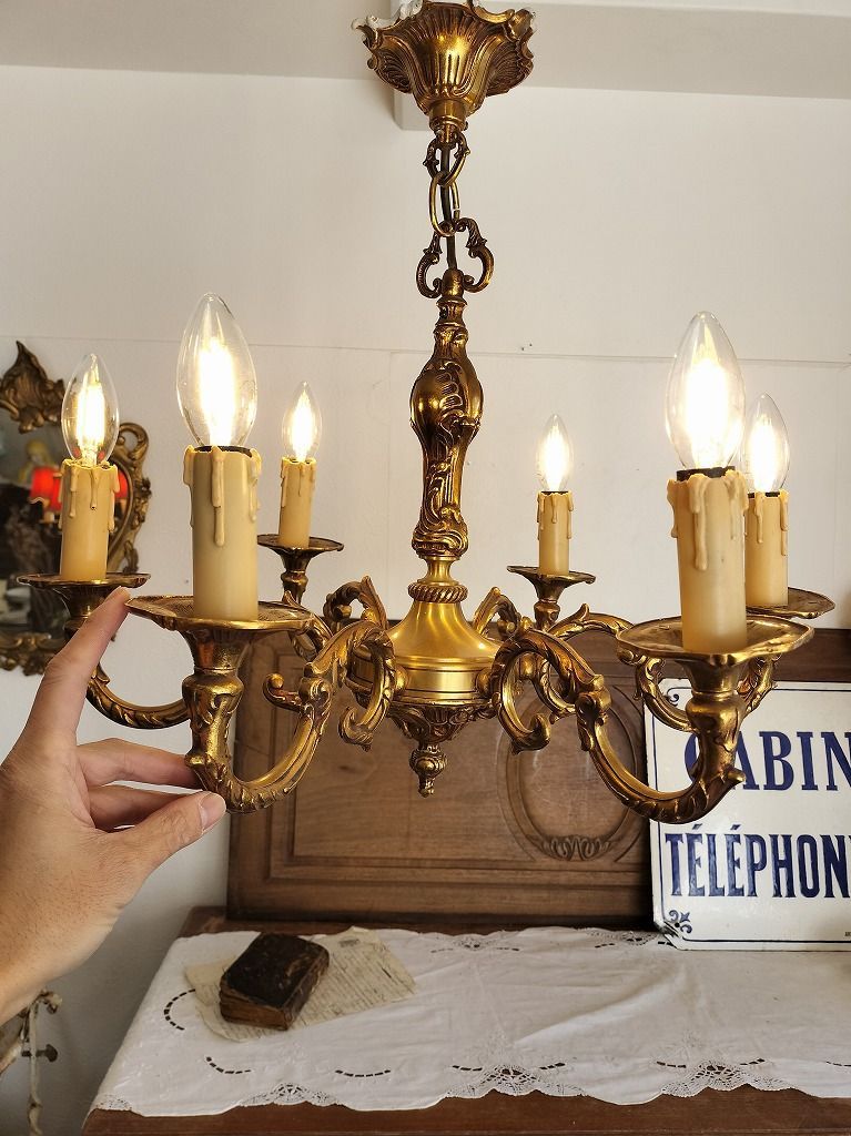 フランス アンティーク ブロンズ 装飾 シャンデリア 6灯 照明 ライト