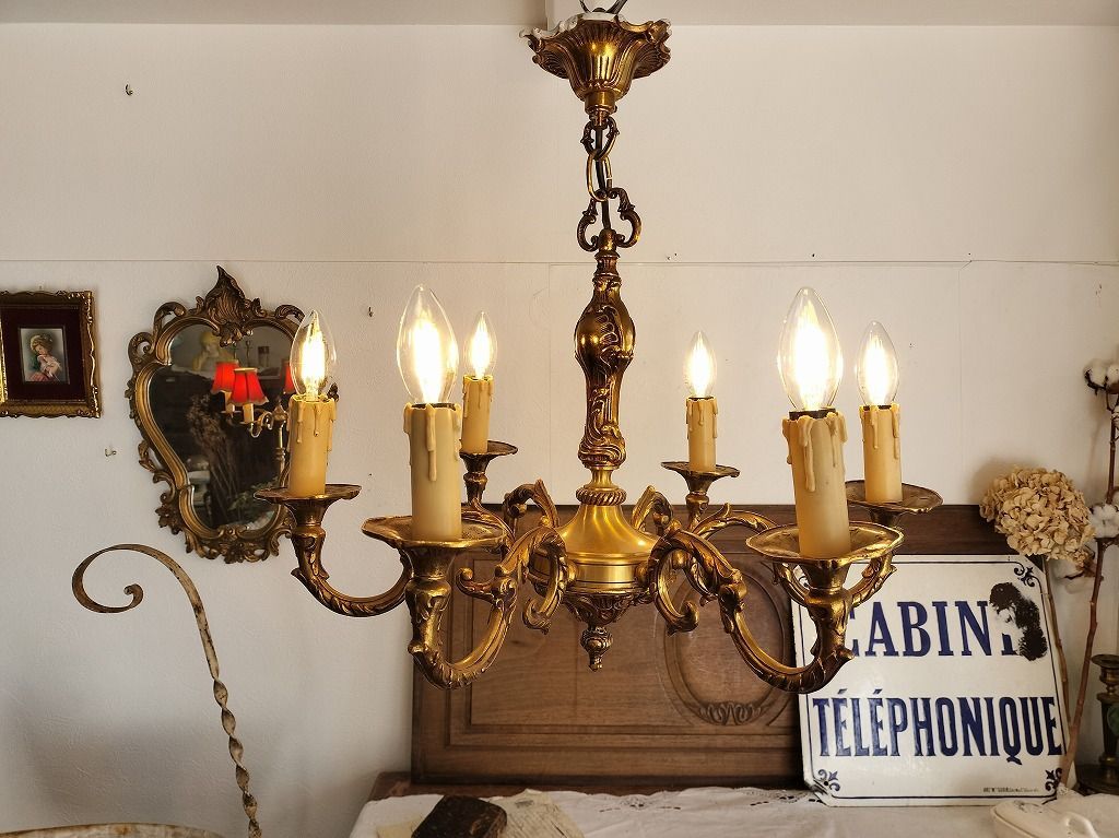 フランス アンティーク ブロンズ 装飾 シャンデリア 6灯 照明 ライト