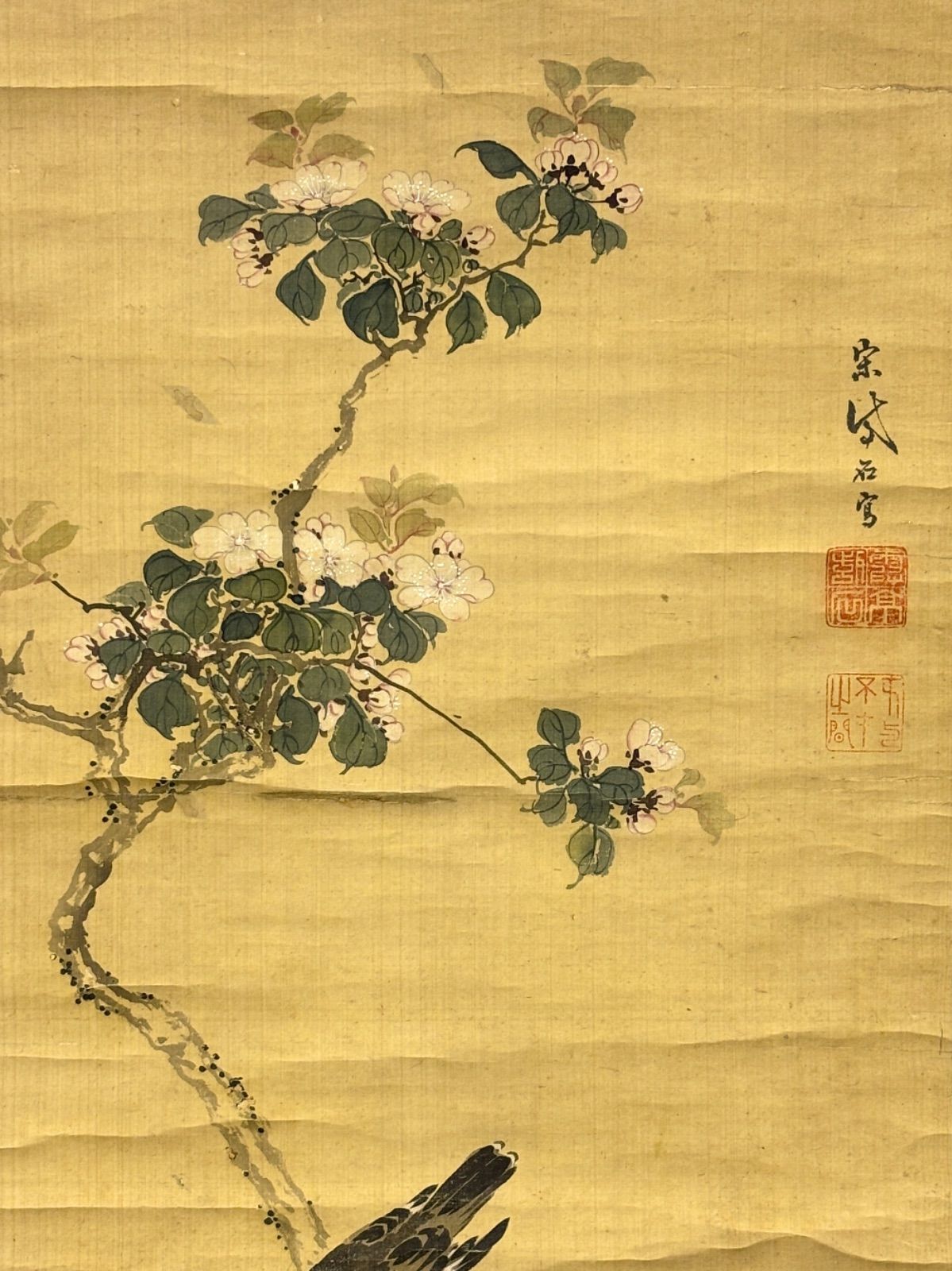 掛軸 M.65 花と鳥の図 落款印あり ＃茶掛＃古美術 #骨董品 #まとめてお