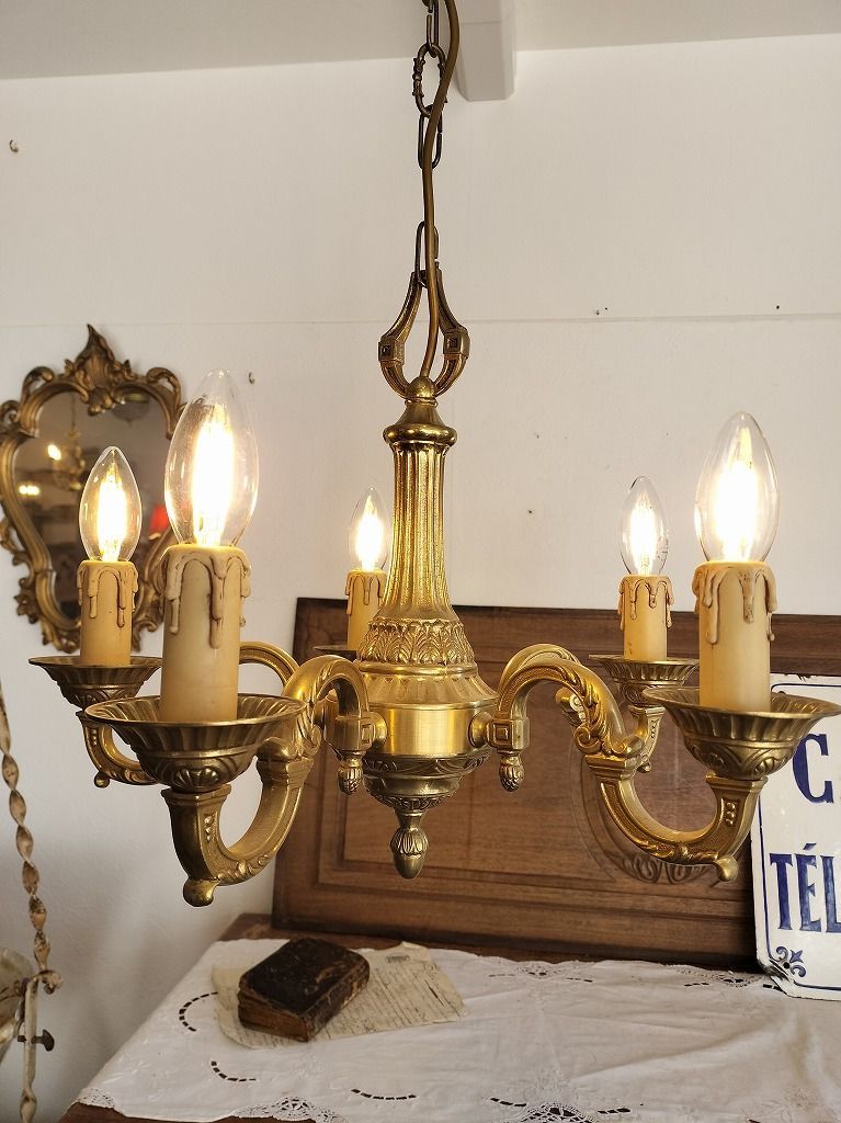 【アンティーク】ブロンズ仕上げ 5灯シャンデリア フランス アンティーク ブロンズ 装飾 シャンデリア 5灯 照明 美品