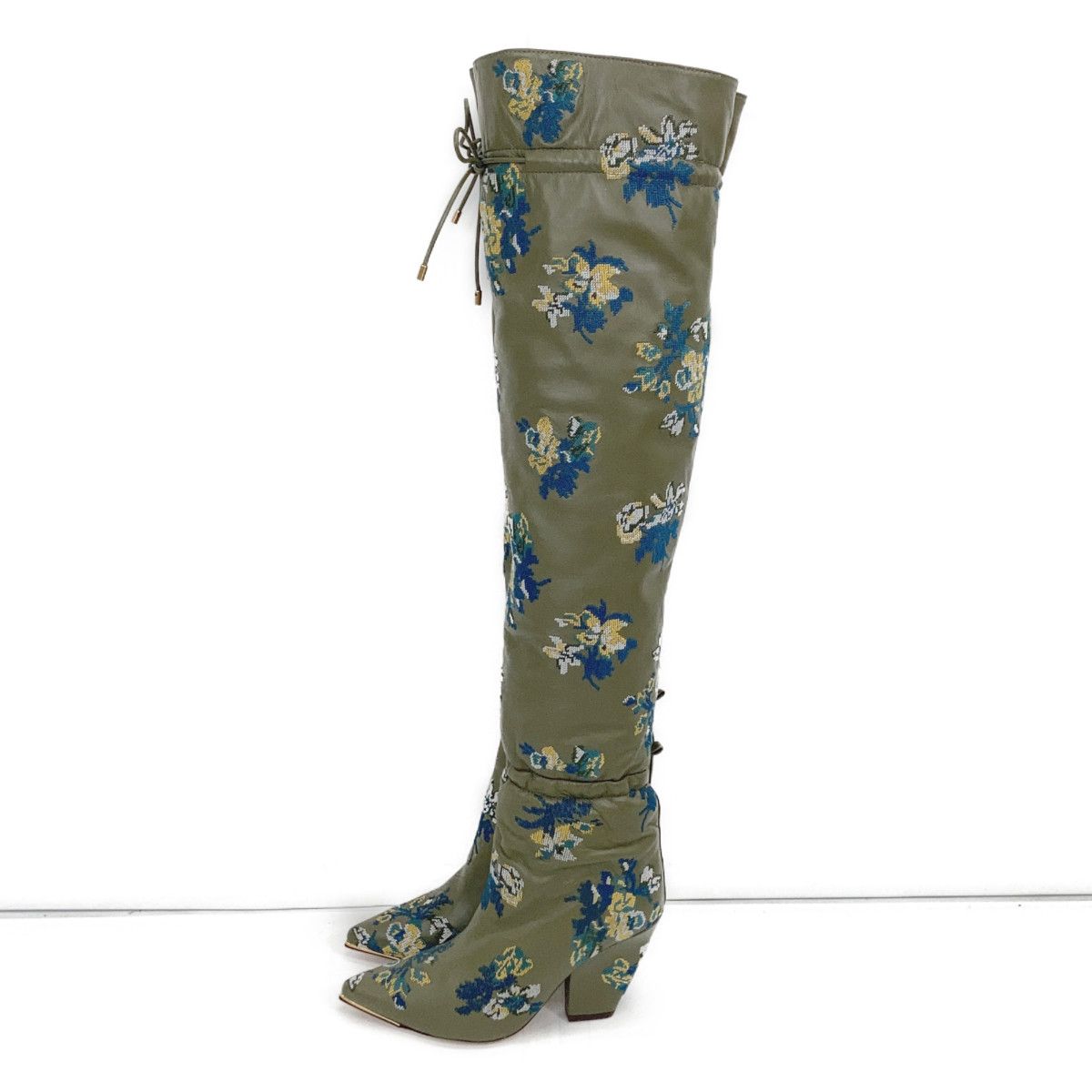 【新品同様】TORY BURCH ミドルブーツ 37.5 Tory Burch トリーバーチ 新品同様 Lila 90 ギャザー&刺繍入り 20AW